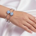 Light Blue Floral Adjustable Silver Stainless Steel Bracelet – Set of 2