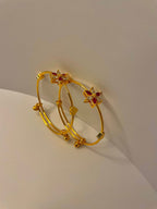 Red & Clear Floral Adjustable Gold Stainless Steel Bracelets – Set of 2