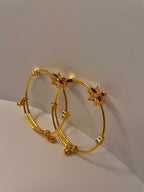 Red & Clear Floral Adjustable Gold Stainless Steel Bracelets – Set of 2