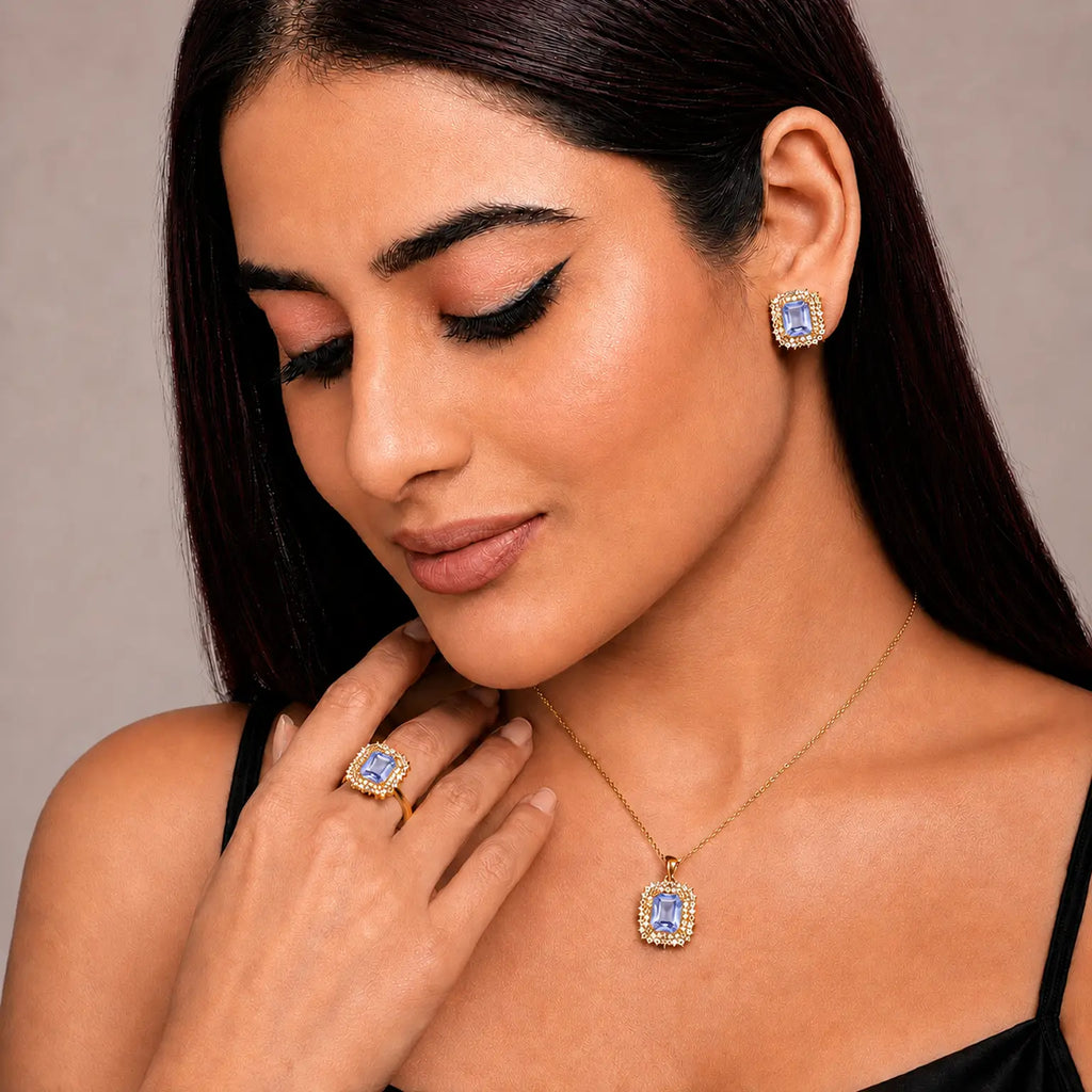 Premium Gold Square Stone Jewelry Set