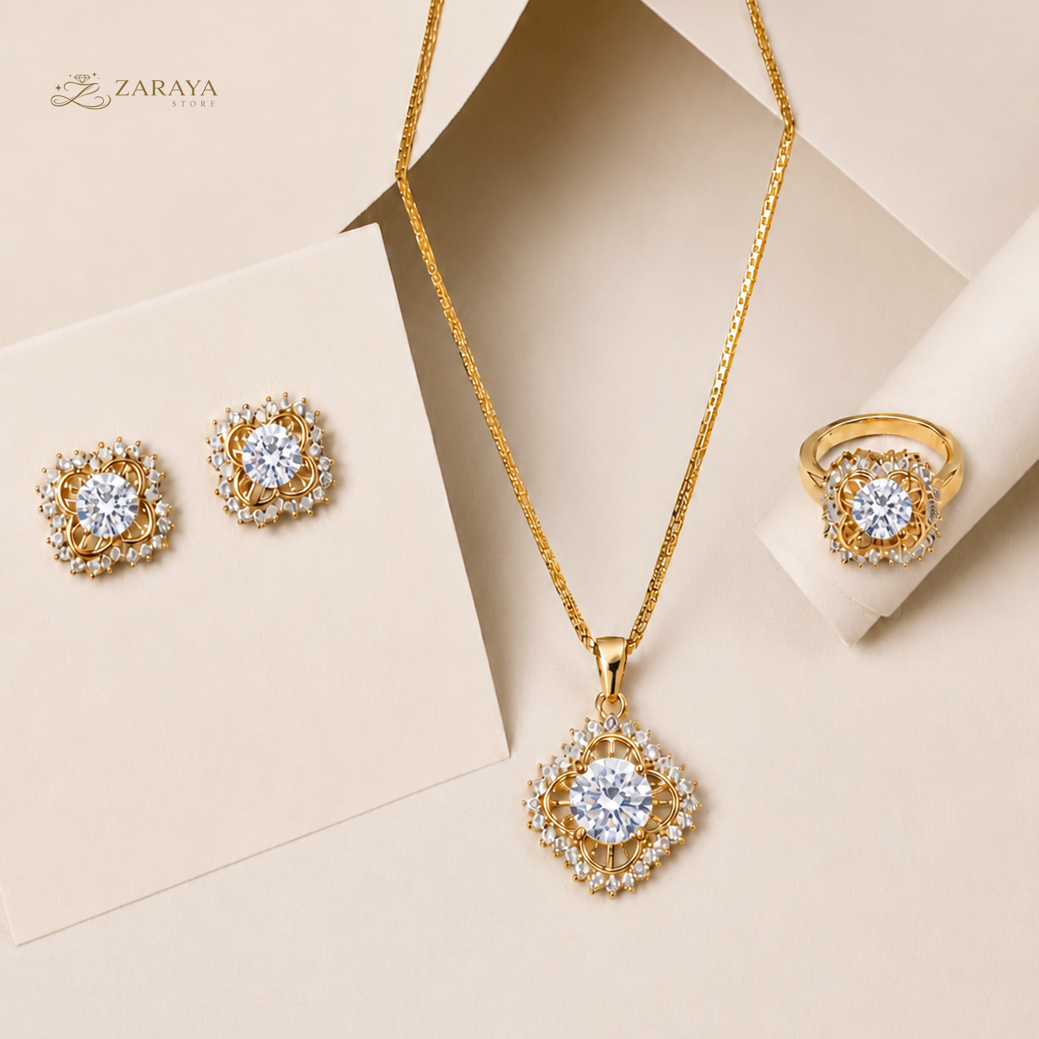 Royal Gold Round Stone Jewelry Set