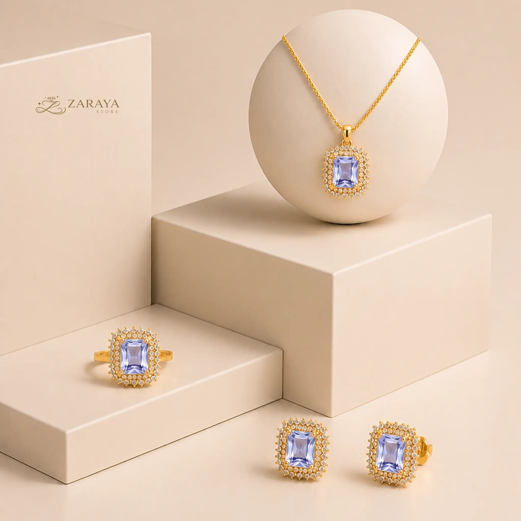 Premium Gold Square Stone Jewelry Set