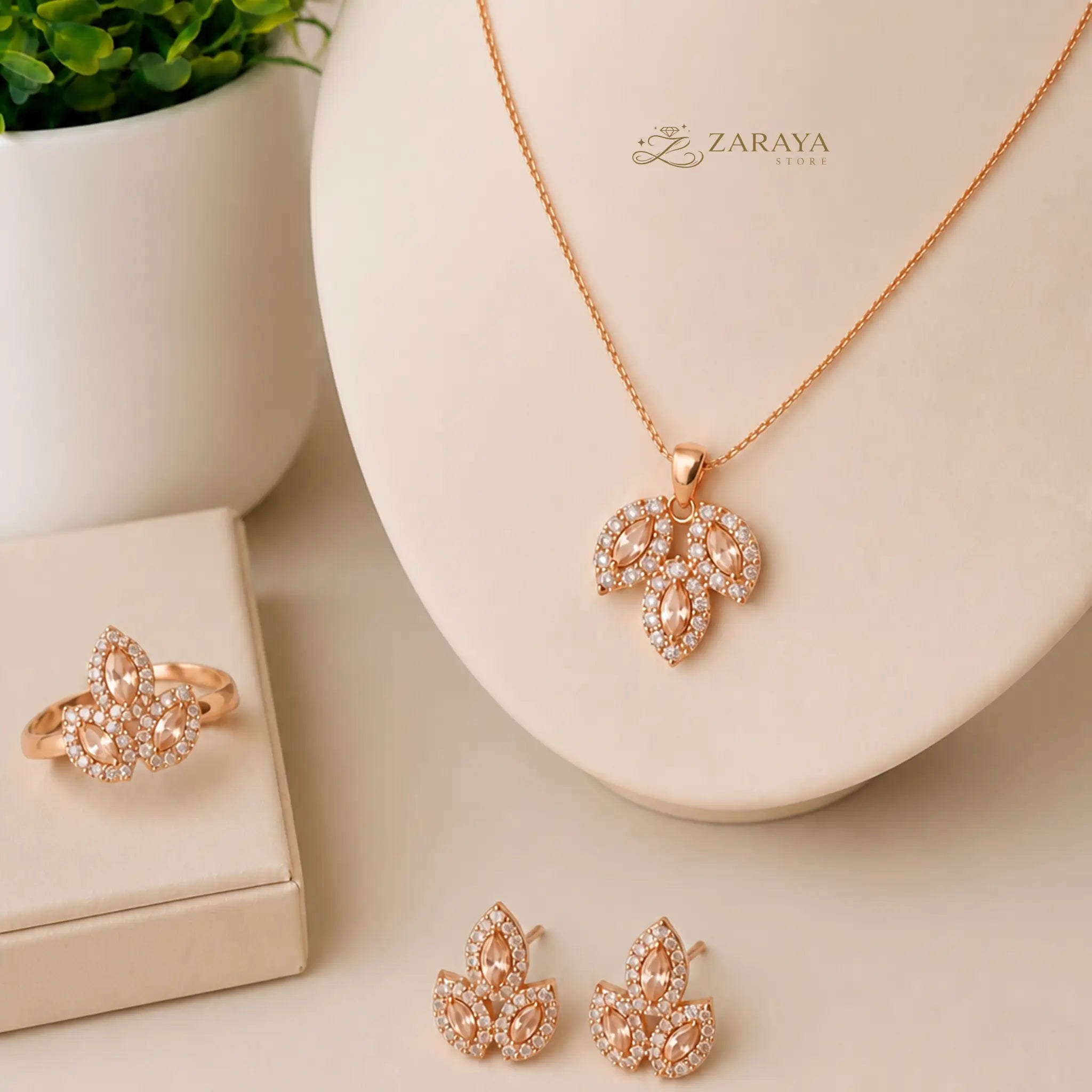 Luxury Gold Leaf Stone Jewelry Set